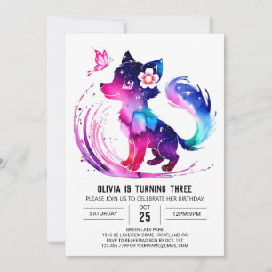 Colorful Simple Wolf Digital Girl Birthday Invitation