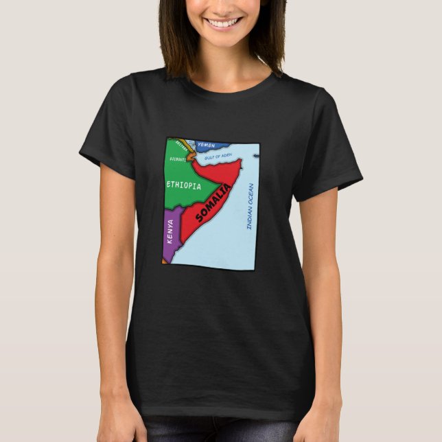 Colorful simplified Somalia map, neighboring count T-Shirt (Front)