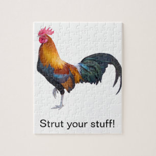 Colorful Simplistic Rooster "Strut your stuff!" Jigsaw Puzzle