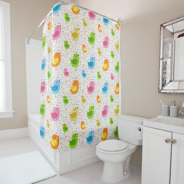 Colorful Singing Birds And Musical Notes Shower Curtain (In Situ)