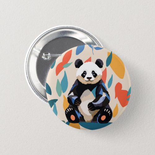 Colorful Sitting Panda Bear Matisse Inspired Button