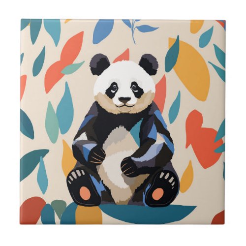 Colorful Sitting Panda Bear Matisse Inspired Ceramic Tile