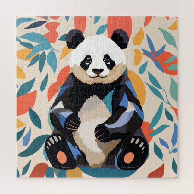 Colorful Sitting Panda Bear Matisse Inspired Jigsaw Puzzle (Vertical)