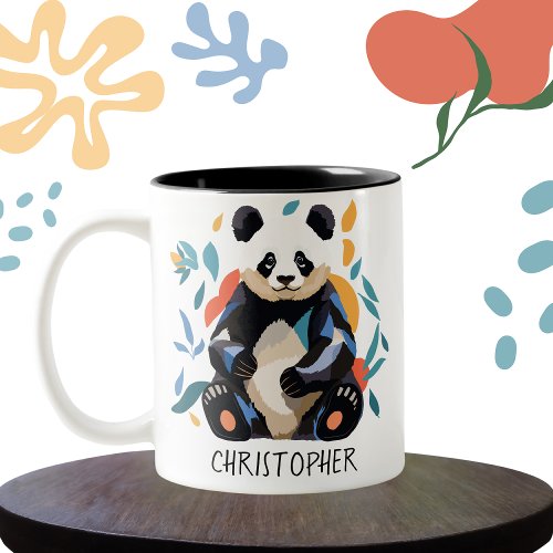 Colorful Sitting Panda Bear Matisse Inspired Name Two_Tone Coffee Mug