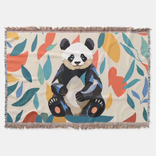 Colorful Sitting Panda Bear Matisse Inspired Throw Blanket