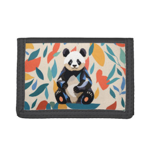 Colorful Sitting Panda Bear Matisse Inspired Tri-fold Wallet