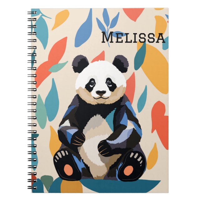 Colorful Sitting Panda Bear Personalized Name Notebook (Front)