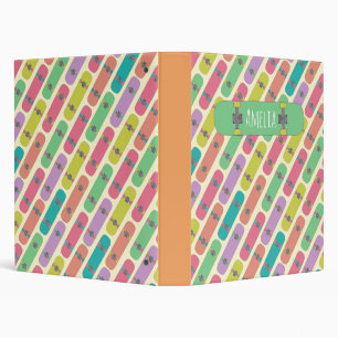 Colorful Skateboard Pattern Personalised 3 Ring Binder