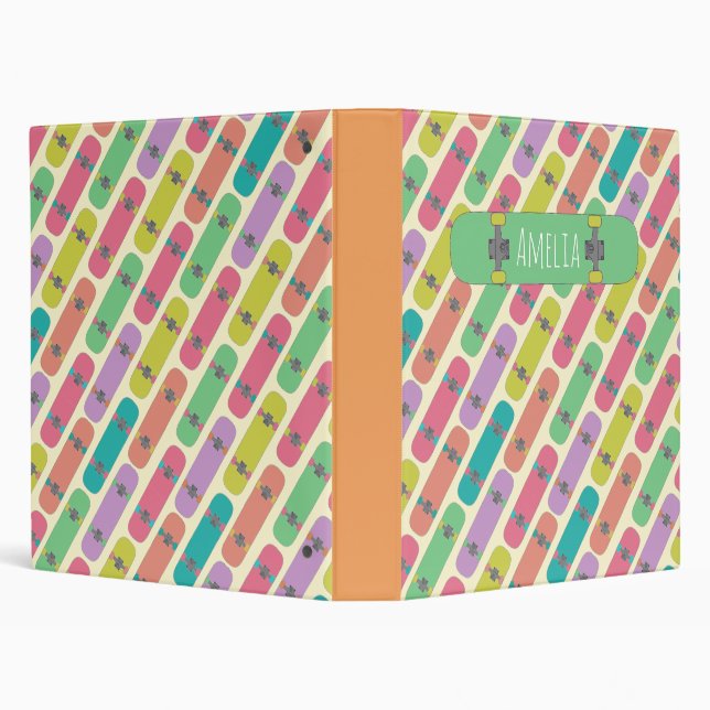 Colorful Skateboard Pattern Personalised 3 Ring Binder (Background)