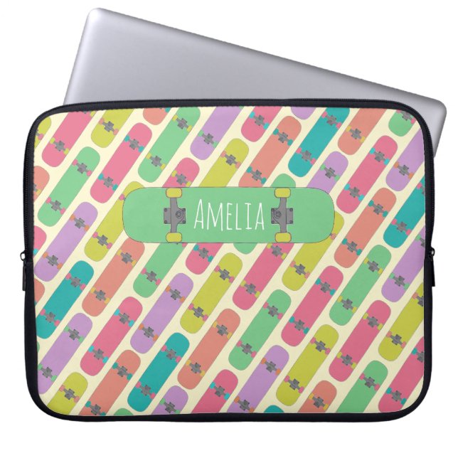 Colorful Skateboard Pattern Personalised Laptop Sleeve (Front)