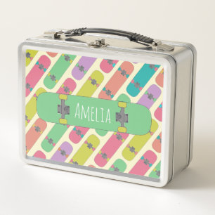 Colorful Skateboard Pattern Personalised Metal Lunch Box