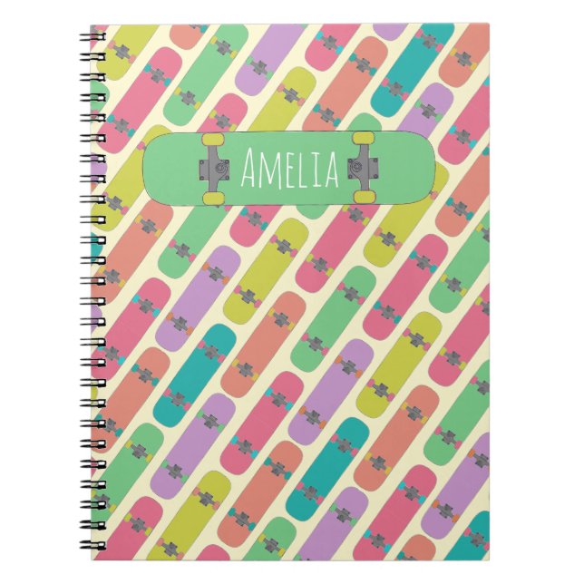 Colorful Skateboard Pattern Personalised Notebook (Front)