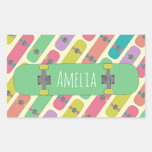 Colorful Skateboard Pattern Personalised Rectangular Sticker