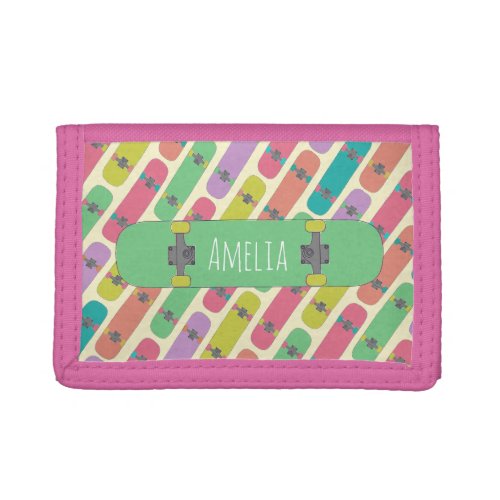 Colorful Skateboard Pattern Personalised Trifold Wallet