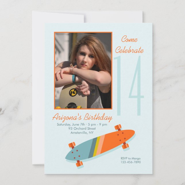 Colorful Skateboard Photo Invitation (Front)