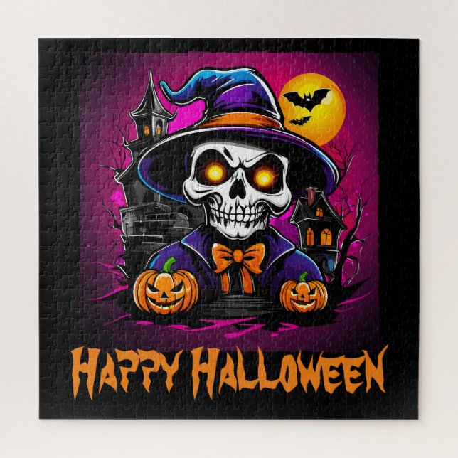 Colorful Skeleton Halloween Cartoon Pumpkin Jigsaw Puzzle (Vertical)