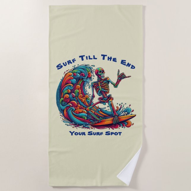 Colorful Skeleton Surfer Beach Towel (Front)