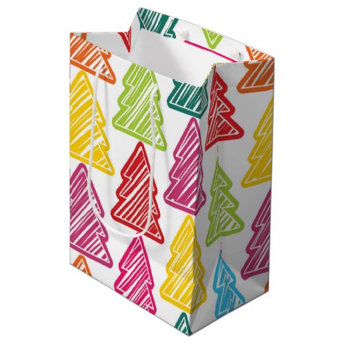 Colorful Sketchy Christmas Trees Medium Gift Bag