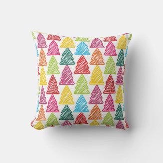 Colorful Sketchy Christmas Trees Pillow