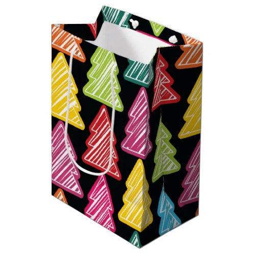 Colorful Sketchy Christmas Trees Sticker Medium Gift Bag
