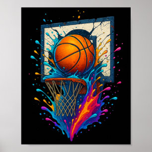 Colorful Sketll Slam Dunk Splash Hoop Ckboard  Poster