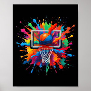 Colorful Sketll Tie Dye Hoop Net Slam Dunk Splash Poster