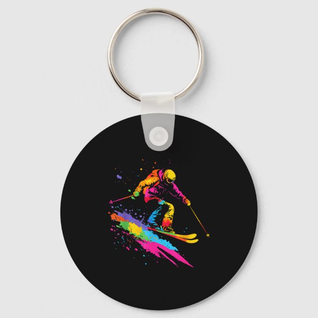 Colorful skiing ski  keychain (Front)