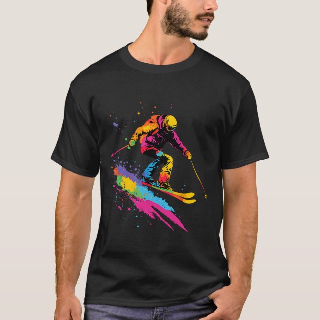 Colorful Skiing Ski  T-Shirt (Front)