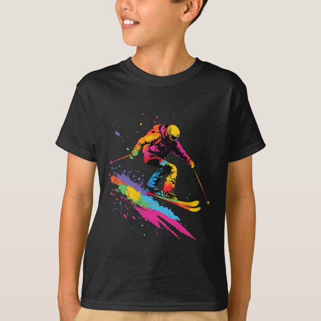 Colorful Skiing Ski  T-Shirt (Front)