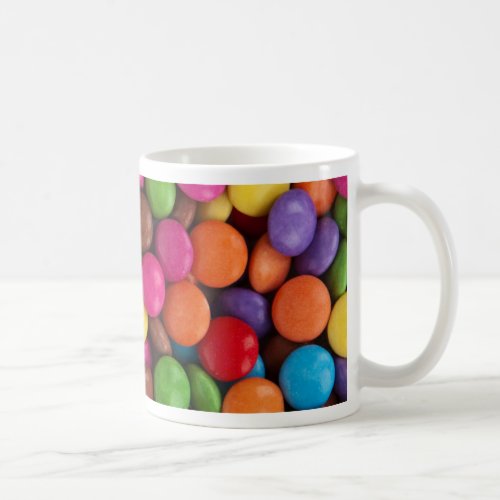 Colorful skittles candy coffee mug
