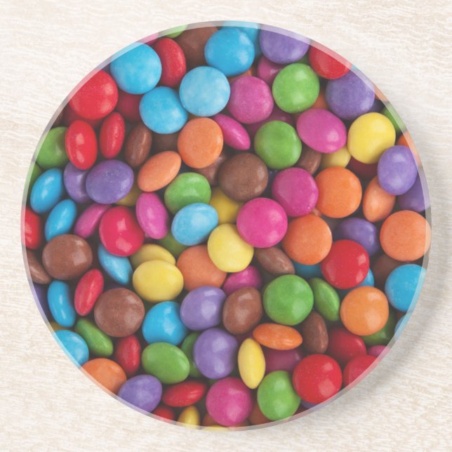Colorful skittles candy drink coaster (Front)