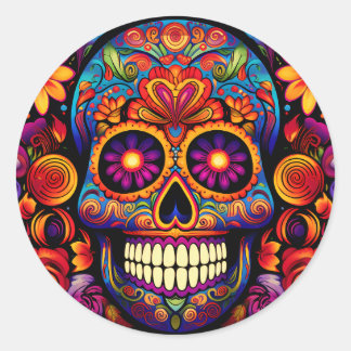 Colorful Skull Art Keychain Sticker