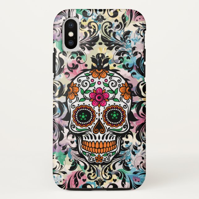 Colorful Skull & Black Swirls Case-Mate iPhone Case (Back)
