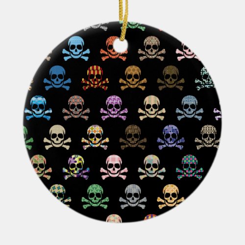 Colorful Skull  Crossbones Ceramic Ornament