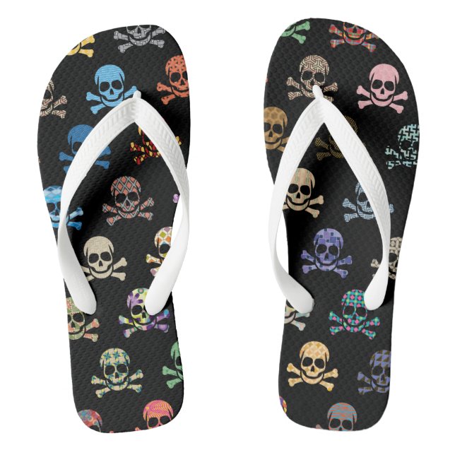 Colorful Skull & Crossbones Flip Flops (Footbed)