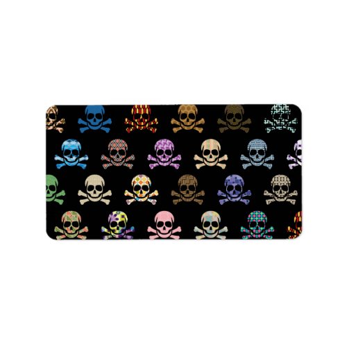 Colorful Skull  Crossbones Label