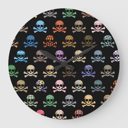 Colorful Skull  Crossbones Large Clock