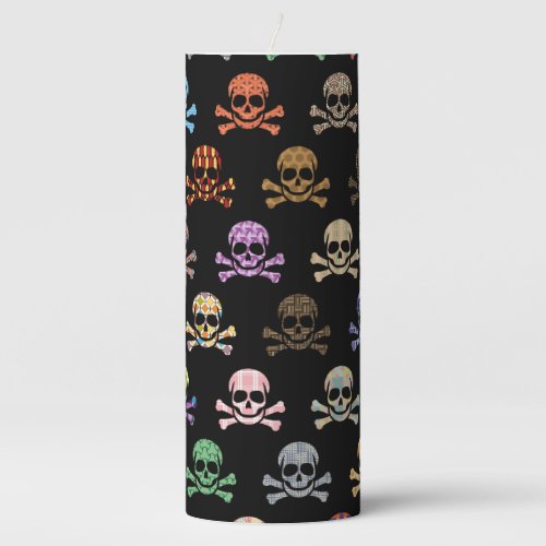 Colorful Skull  Crossbones Pillar Candle