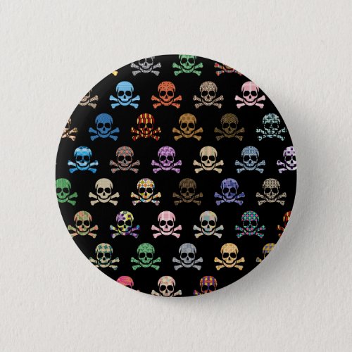 Colorful Skull  Crossbones Pinback Button