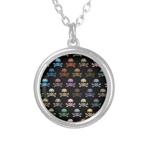 Colorful Skull  Crossbones Silver Plated Necklace