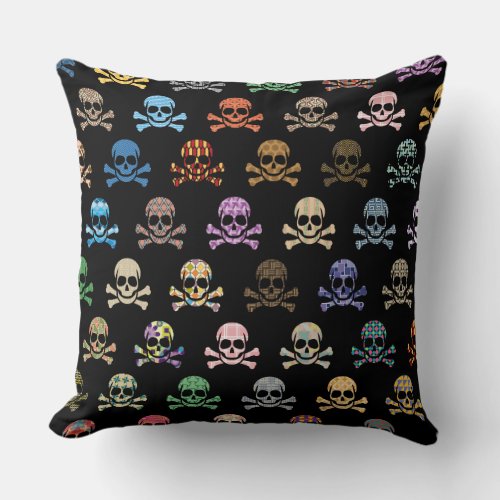 Colorful Skull  Crossbones Throw Pillow