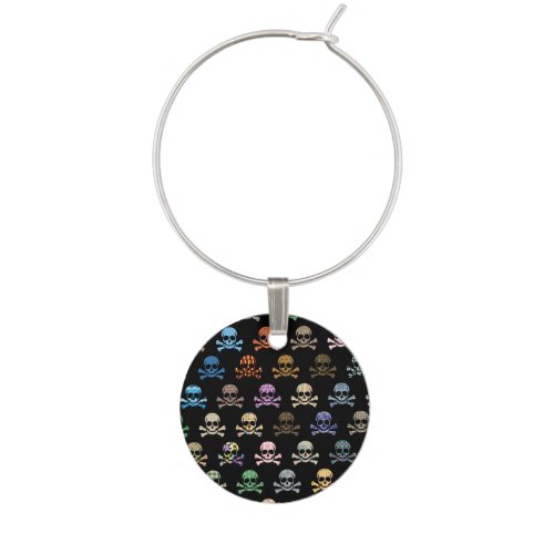 Colorful Skull  Crossbones Wine Glass Charm