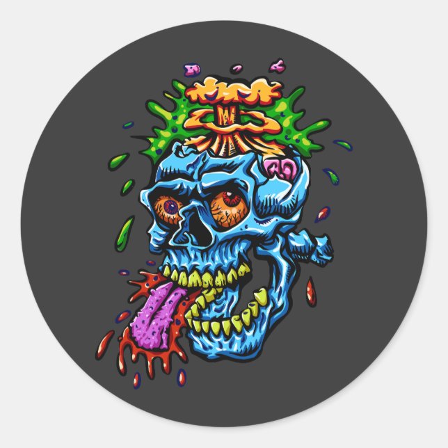 Colorful Skull Explosion Classic Round Sticker (Front)