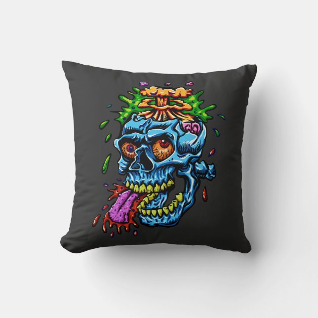 Colorful Skull Explosion Throw Pillow (Front)