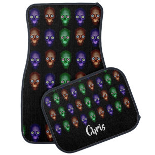Colorful skull heads car floor mat