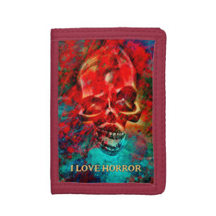 Colorful skull. I Love Horror Trifold Wallet
