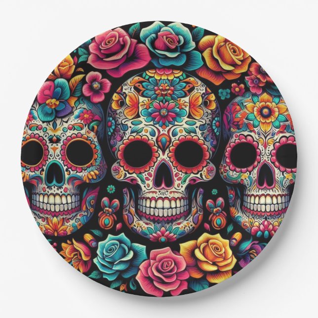 Colorful skull paper plates! plates (Front)