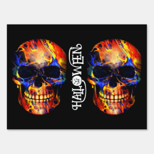 COLORFUL SKULL SKELETON HAPPY HALLOWEEN SIGN