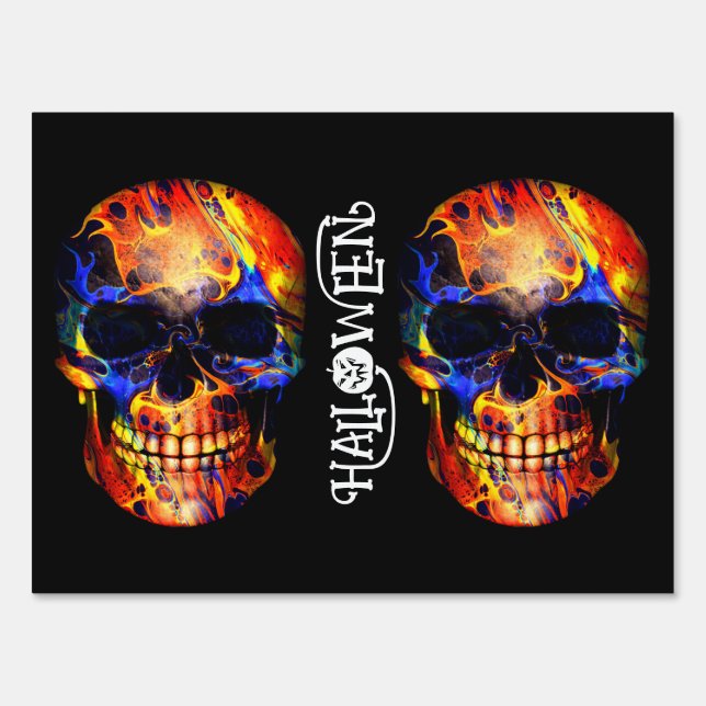 COLORFUL SKULL SKELETON HAPPY HALLOWEEN SIGN (Front)