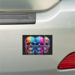 Colorful Skull Symphony: A Neon Halloween Fantasy Car Magnet